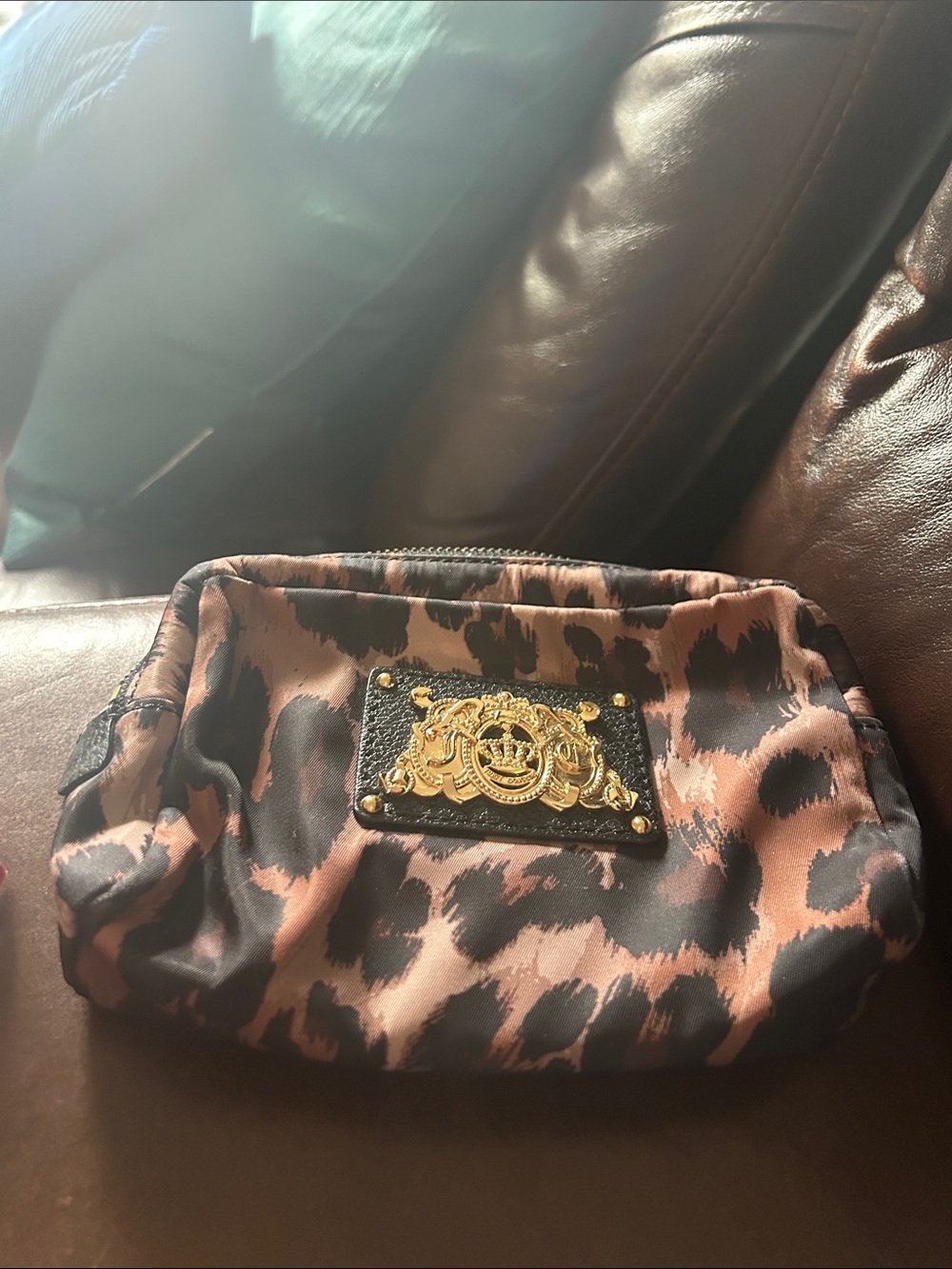 Juicy couture Leopard Print Cosmetic Pouch with Gold Emblem